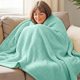 THREAD SPREAD 100% Cotton Waffle Blanket King Size - Soft Lightweight Breathable Waffle Weave King Size Blanket for All Season, Textured Throw Blankets for Bed, Sofa, Hotel, Hospital - Mint Green