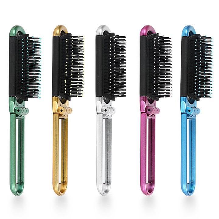 EUPSIIU 5 Pieza Cepillo de Pelo de Viaje con Espejo, Cepillo de Pelo Plegable, Mini Cepillo de Viaje,Espejo Peine dde Tamaao De Bolsillo, Herramientas de Peinado para Hombres Mujeres Niñas