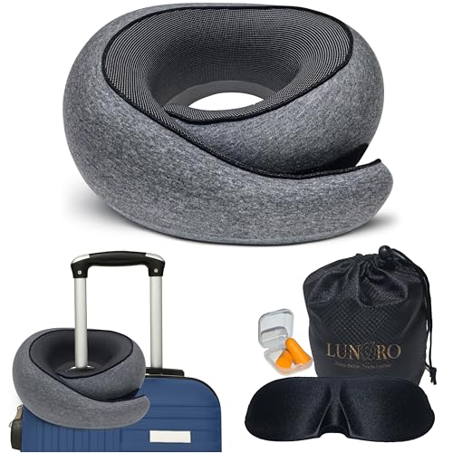 LUNORO Memory Foam Travel Neck Pillow with Sleep Mask