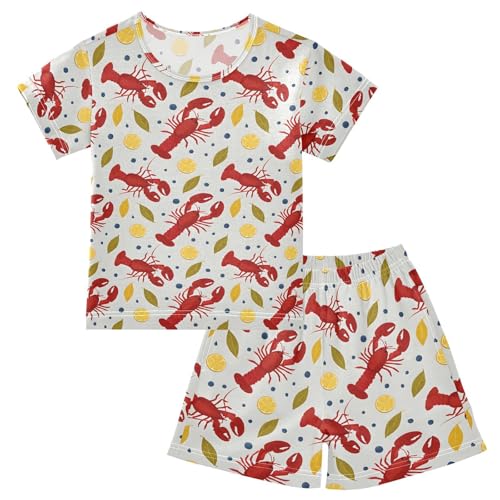 Lobster Leaves Lemon Pajama Set, Short Sleeve Cotton Sleepwear Nightwear