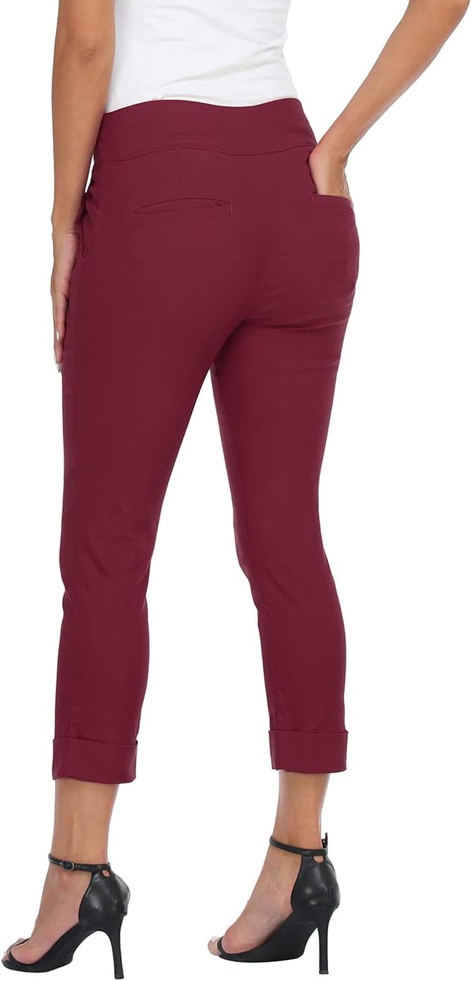 HDE Pull On Capri Pants for Women with Pockets Elastic Waist Cropped Work Pants - Image 3