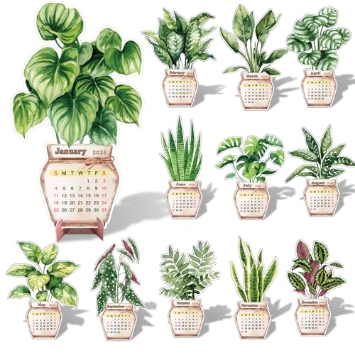 2026 Small Desktop Calendar, Plant Theme Classroom Calendar, Mini Creative Green Plant Bonsai Shaped...