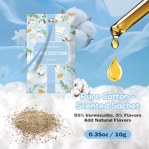 SCENTORINI Scented Sachets for Drawers and Closets, Pure Cotton Scent 14 Pack, Long-Lasting Sachets Bags Wardrobe Freshener, for Drawers, Closets, Cars - Image 4