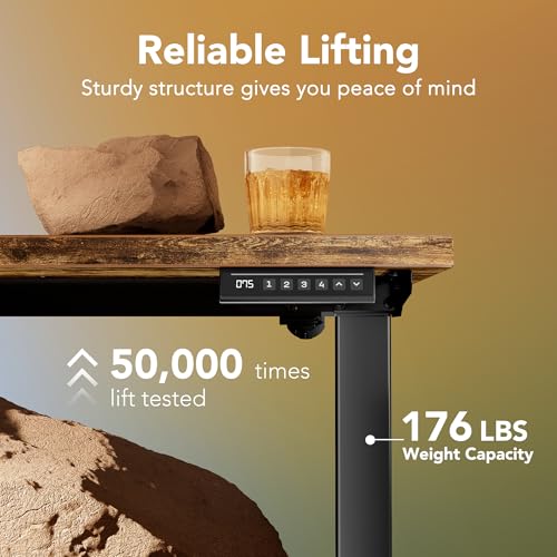Image of HUANUO 40x24 Inch Electric Standing Desk, Height Adjustable, Rustic Brown