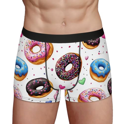 Men's Underwear Colorful Donuts and Hearts on White Boxer Briefs Breathable Comfortable3