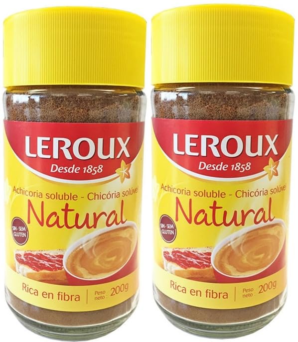 Leroux Achicoria Soluble Natural, PACK 2x200g | Sustituto del Café, Sin Cafeína, Sin Gluten ni Teína | 100% Pura, Digestiva y Bienestar Intestinal | Alternativa Saludable Vegana y Ecológica