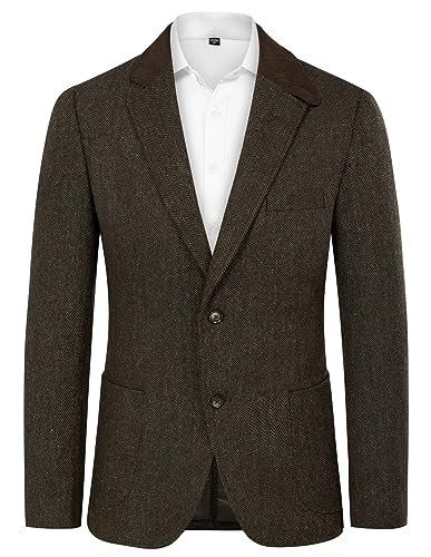 Image of PJ PAUL JONES Mens Herringbone Blazer Vintage Tweed Wool Blend Sport Coat Jacket