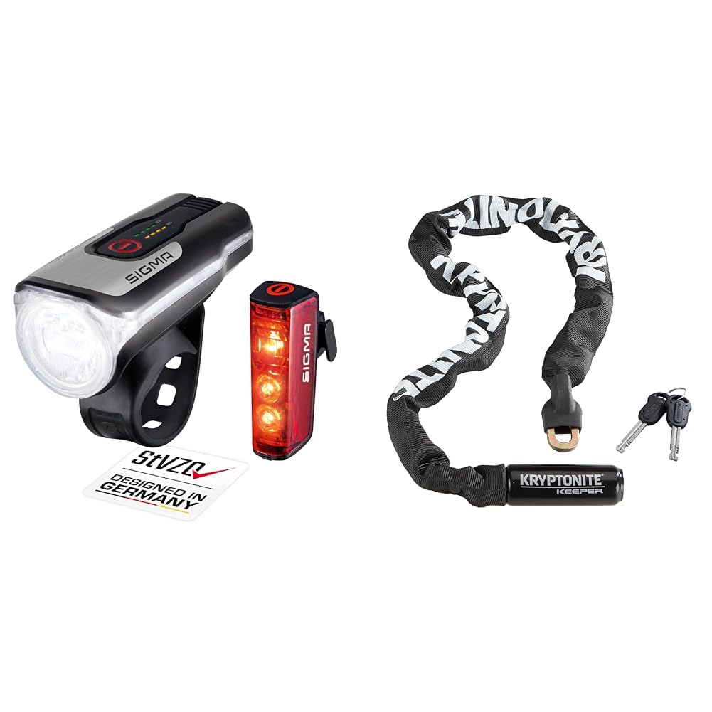 SIGMA SPORT Aura 80 Blaze LED Fahrradlicht Set & Kryptonite Keeper 785 Integrated Chain Kabelschloss Schwarz - Hochleist