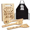 Pop Pop Gifts, Pop Gifts from Grandkids, Poppop Birthday Gift Wooden Cutting Board Utensils Set with Apron, Great Pop Grandprents Day Fathers Day Stocking Stuffer Kitchen Gift