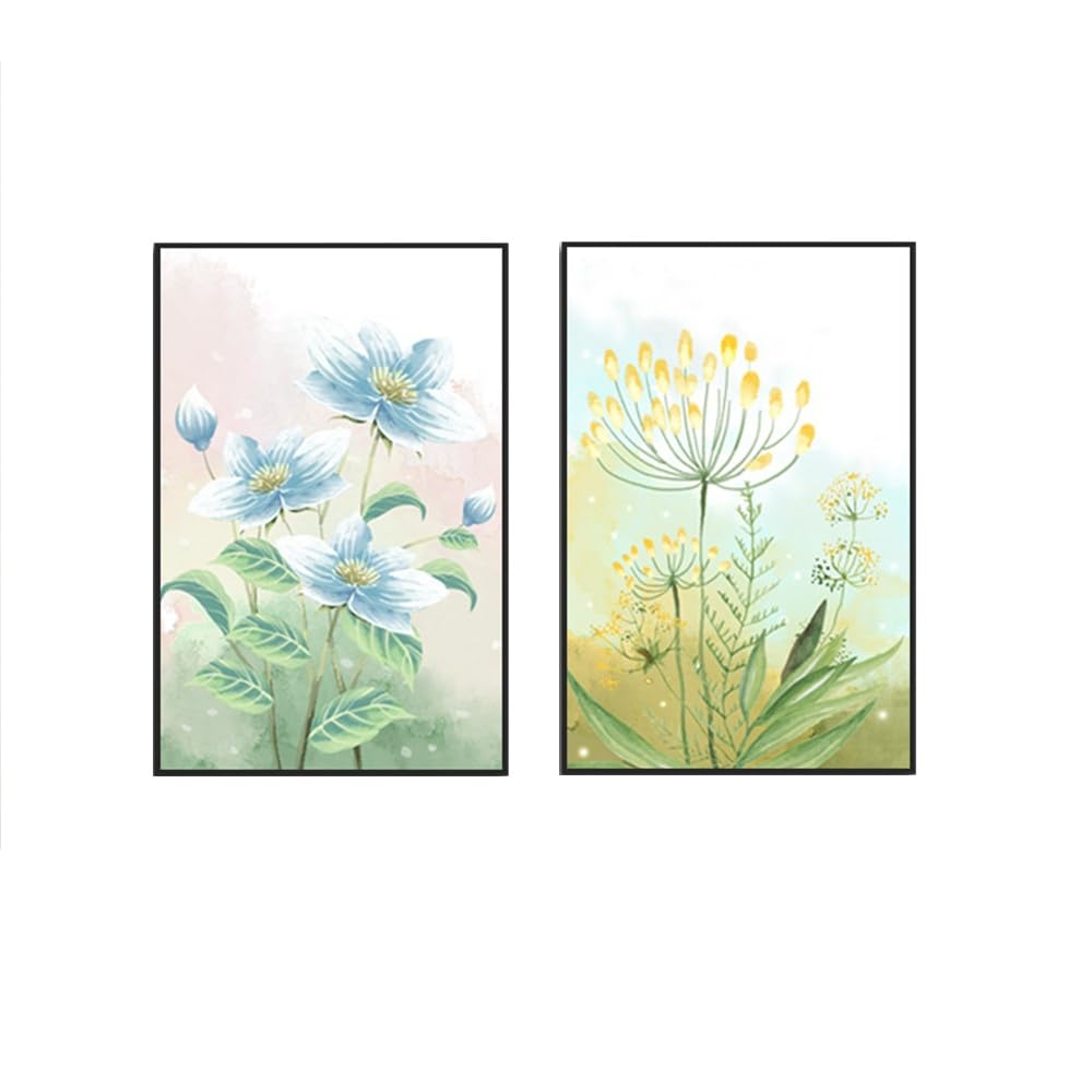 WUHBCZ Pictures,Modern Abstract Watercolor Flowers Plant Poster Nordic Canvas Painting Wall Art Pictures for Living Kitchen Bedroom Room Home Decor-50 * 60cm*2PCS (No Frame)