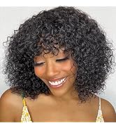 Rebecca Fashion Curly Bob Wig with Bangs Human Hair 10 Inch Short Curly Water Wave Bob Wig Human ...