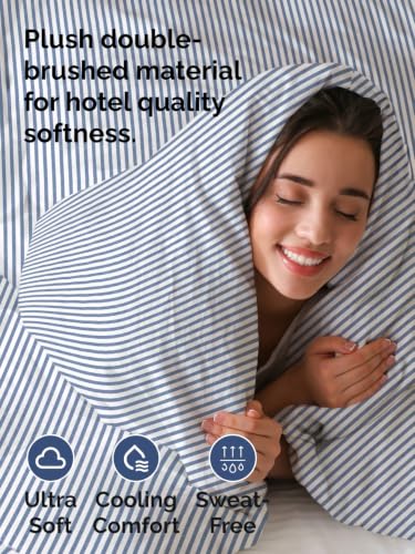 Image of Duvet Cover Oversized King - 3 Piece with Zipper Closure - Blue Stripes