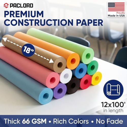 Multi-Color Construction Paper Set 18" x 100 ft – 12 Colors, Made in USA – Bulletin Board Paper for Classrooms, School & Arts Crafts by Paclord - Image 2