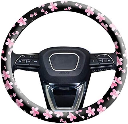Amazon かわいい車のステアリングホイールカバー花プリント漫画の女の子の女性の車のスタイリングフィット14 15 ステアリングホイール 桜 ハンドルカバー 車 バイク