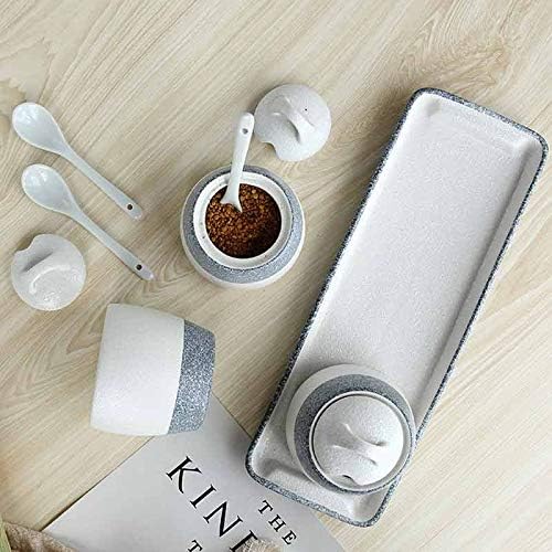 Spice boxs Seasoning Box, Japanese Ceramic Jar Set, Marble Household, Salt Shaker(Pink)