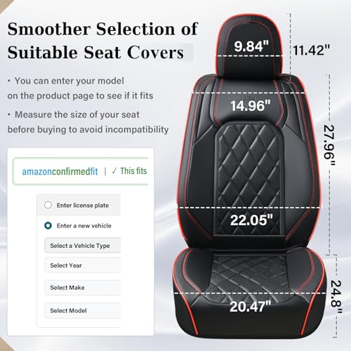 Image of Coverado Seat Covers, Car Seat Covers Front Seats, Black Red Line Car Seat Cover, Luxury Faux Leather Front Seat Covers, Seat Cushion, Waterproof Automotive Seat Covers Universal Fit Most Cars