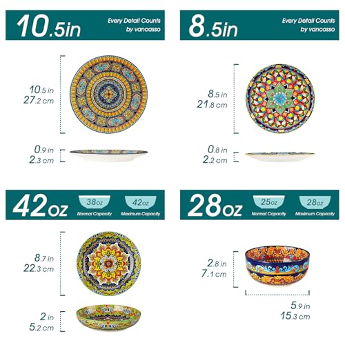 Image of vancasso 24-Piece Dinnerware Sets,Plates & Bowls Sets Service for 6, Bohemian Porcelain Dishes Set for 6, Kitchen Dinner Set,Microwave & Dishwasher Safe, Scratch Resistant,Series KRVI