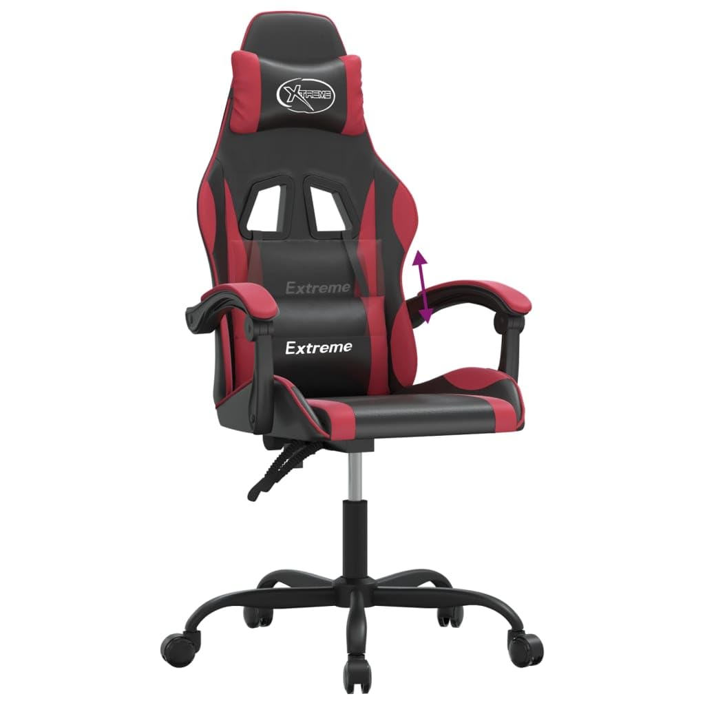 Chaise Fauteuil Gamer Noir et Rouge Bordeaux en Similicuir, siège Gaming Ergonomique pivotant et inclinable, Dossier réglable, roulettes, accoudoir, pour Bureau, Streaming