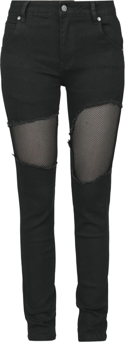 Black Premium by EMP Mujer Vaqueros Negros con Recortes de Rejilla