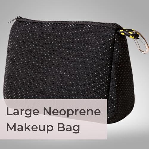 POPUPS Large Makeup Bag with Zipper, Black - Waterproof Neoprene Cosmetic Bag 7.7 x 10.75 x 5 inches2