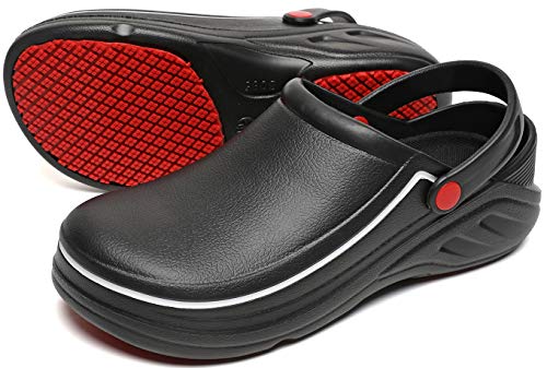Zlosun Men And Women's Garden Nurse Doctors Water Resident Safty Work Shoes Non Slip Kitchen Chef Clogs(Black,8.5 Women/7.5 Men) #TOP1