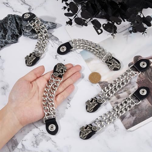 SUPERFINDINGS 5Pcs Leather Waistcoat Extension Chain Motorcycle Vest Extenders Alloy Biker Vest Extenders With Motorbike Engraving 17cm Double Black Chain Vest Extender Waistcoat Extension Chain3