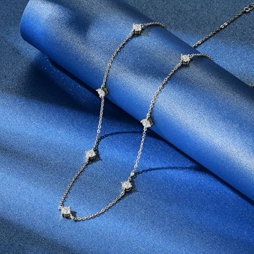 Moissanite Necklace for Women, 925 Sterling Silver Station Choker Necklaces D Color VVS1 Clarity Lab Created Imitation-diamond Dainty Simple Jewelry with Certificate of Authenticity3