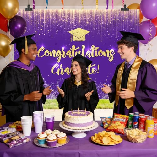 Fondo fotográfico graduación 7x5ft Purple Gold AIBIIN miniatura 6
