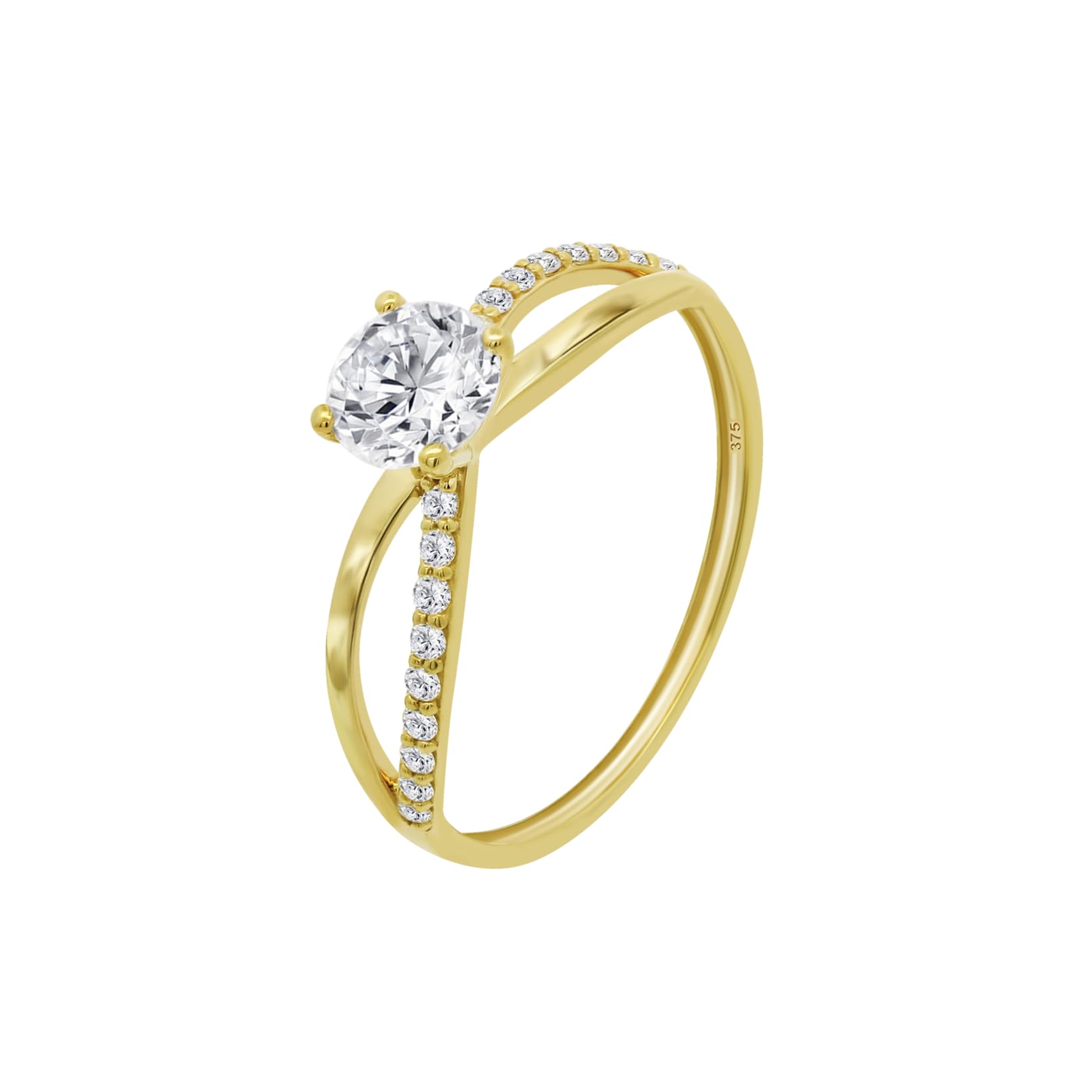 Time RoaD Anillo Mujer Oro 9K de 375 ml | Diseño Ergonómico y Ajuste Perfecto AF00051/14, Ideal para Compromiso, Pedida, Alianza, Promesa, Con Circonita, Anillos Mujer