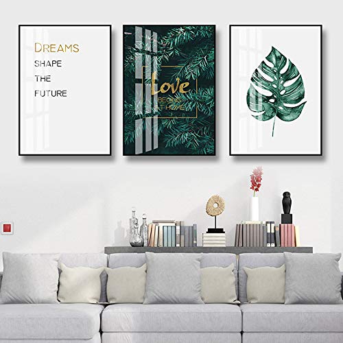 Affiche Tropicale et Citation Amour pour un salon scandinave élégant - Lot de 3 toiles 70x100cm