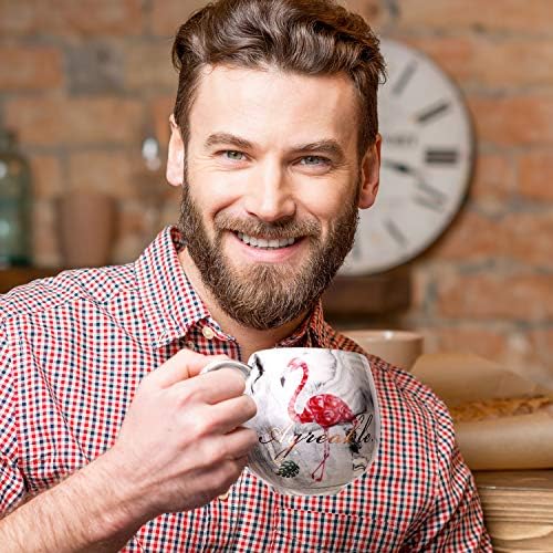 Flamingo Coffee Mugs Set of 2, Awanber Marble Ceramic Coffee Tea Mugs - Engagement Gift Wedding Gift for Couples, Best Birthday Christmas Gift for Women, Girls, Friends - Gift Boxed with 2 Pcs Spoons