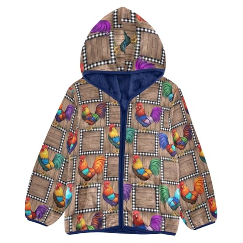 Colorful Roosters Rustic Plaid Boy Winter Coat Comfy Snow Jacket for Boys 3T