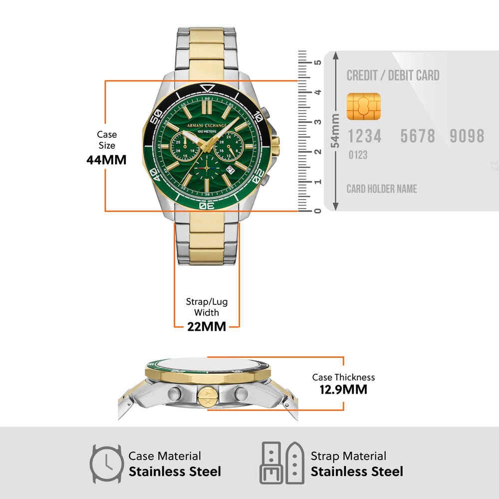 Armani Exchange Silver Tone Watch for Men, Quarz-Chronographenwerk und 44mm Gehäusegröße mit Edelstahlarmband