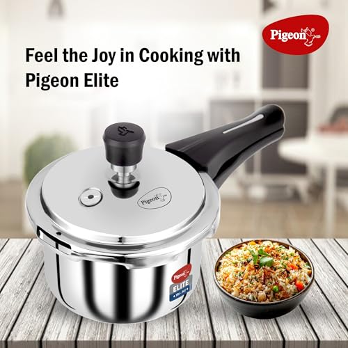 Image of Pigeon By Stovekraft Elite Shine 1.5Liters Tri-Ply Body Outer Lid Pressure Cooker Induction And Gas Stove Compatible That Distributes Heat Evenly For Uniform Cooking (Stainless Steel, Silver)