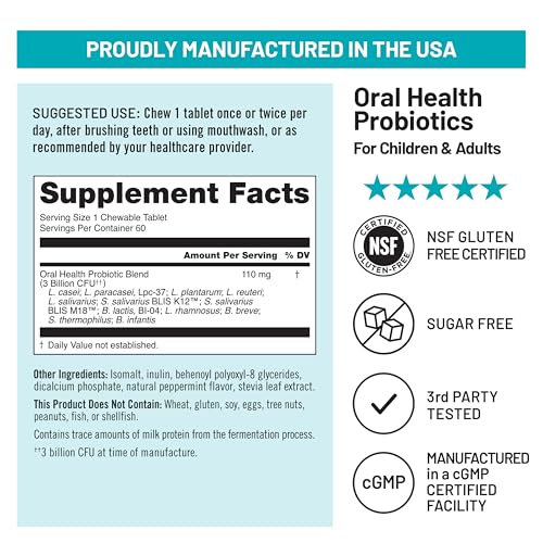 Image of NatureWise Oral Probiotics for Mouth Bad Breath - Chewable Sugar-Free Mint - Lactobacillus reuteri Chewable - Oral Probiotics For Kids & Adults - Non-GMO USA Manufactured - 60 Count[60-Day Supply]