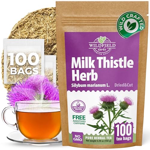 Image of 100 Bags Milk Thistle Tea Herb Dried Cardo Mariano Herbal (Silybum Marianum) - 100 Count 1.5g Tea Bags Dry Milk Thistle Herb Cardo De Leche