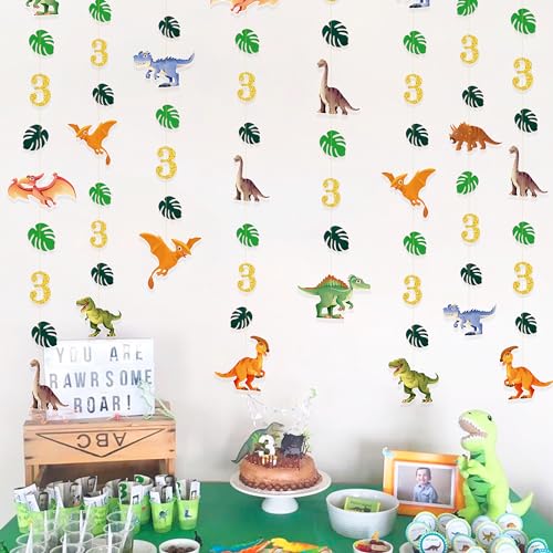 Image of 52Ft Dinosaur Birthday Decorations for Boys - Rex 3rd Dinosaur Birthday Banner Garland Streamers Backdrop Dino Theme Jurassic World Party Decor