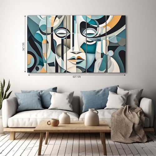 Image of The Castle Decor Modern Abstract Face Art Painting With Frame 5 Big Size (36x60) Multiple Frames Wall Art Painting for Living Room,bedroom,drawing Room,hotels-wooden Framed-digital Painting