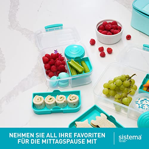 Sistema Bento Box TO GO Brotdose mit Fächern | 1,25 L Lunchbox mit Joghurt-/Fruchtbehälter | Lunchbox Kinder & Erwachsene | Blaugrün 2