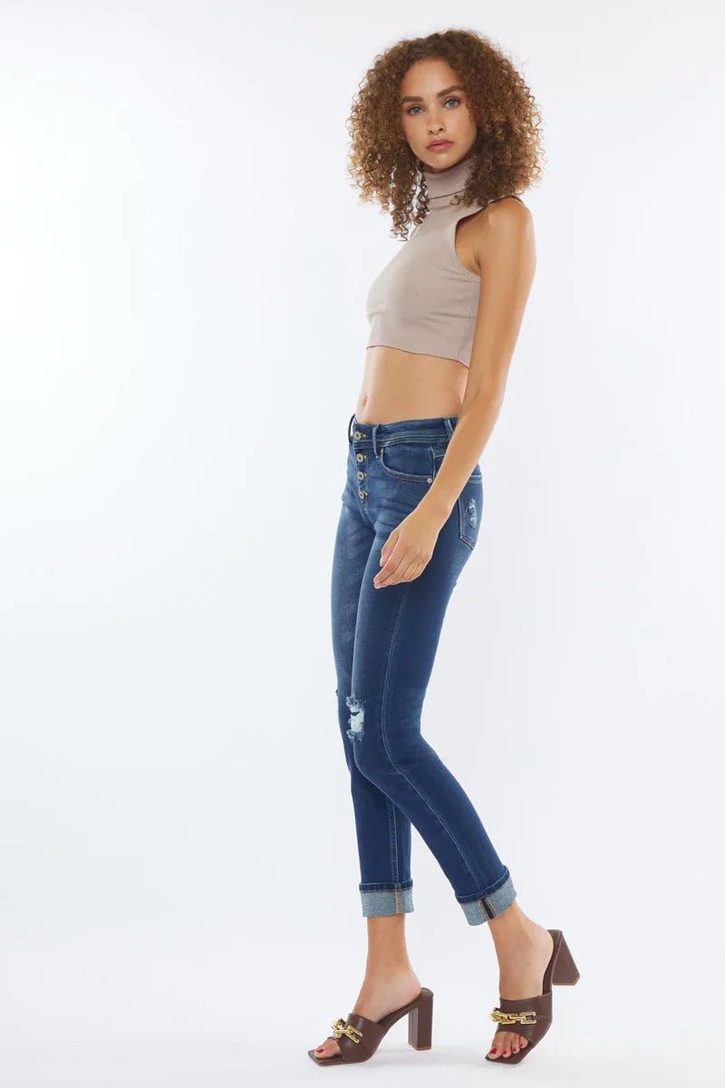 Kancan - Mid Rise Button Fly Distressed Skinny Straight Jeans - (30" Inseam) - KC8599 - Includes Official Tag - DK, Size 24 Darkblue