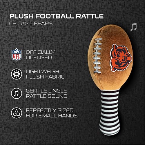 Image of Chicago Bears Plush Football Rattle by Smilo - Officially Licensed NFL Baby Rattle Toy - Soft Baby Rattle with Bell - for Babies and Toddlers from 3 Months