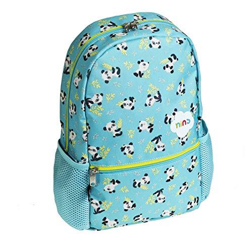 Mochila Infantil Color Turquesa con diseño de Pandas en Cenefa