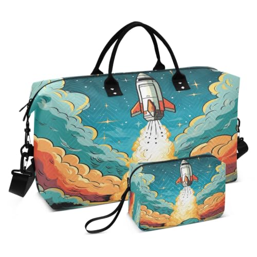 Sac de sport ciel nocturne et fusée idéal pour les escapades de week-end