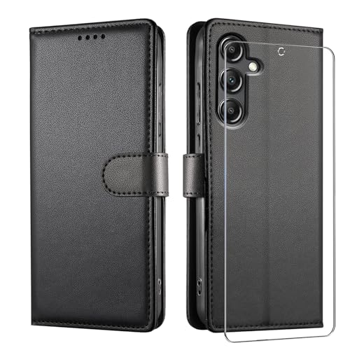 JUNETOP Funda para Samsung Galaxy A37 5G / A36 5G con Protector de Pantalla, Carcasa Libro con Tapa Piel Cuero PU de Calidad [Protección RFID]   Negro