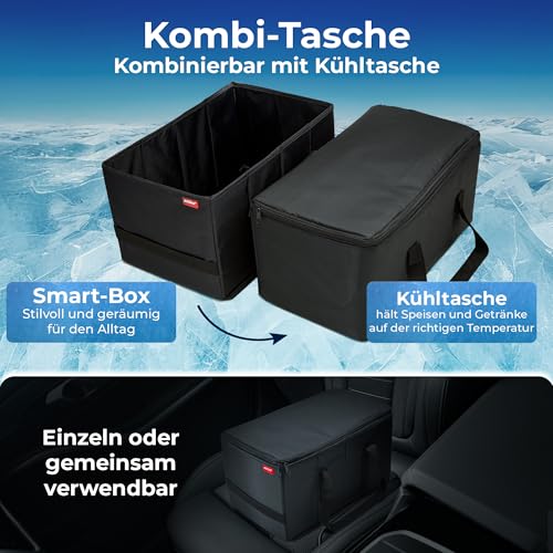 achilles Einkaufstasche faltbar, Smart-Box zum Einkaufen, Tragetasche, Aufbewahrungs-Organizer, Picknickkorb, Transportkiste, Tragekorb, Wieder verwendbare Einkaufsbox, schwarz, 37 cm x 23 cm x 21 cm