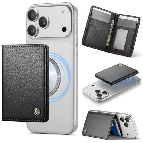 Defencase for Magsafe Wallet Magnetic Card Holder RFID Blocking, PU Leather Minimalist Phone Wallet for MagSafe Phones and Cases for iPhone 17/16/ 15/14/ 13/12/ Pro/Max/Plus/Air, Black