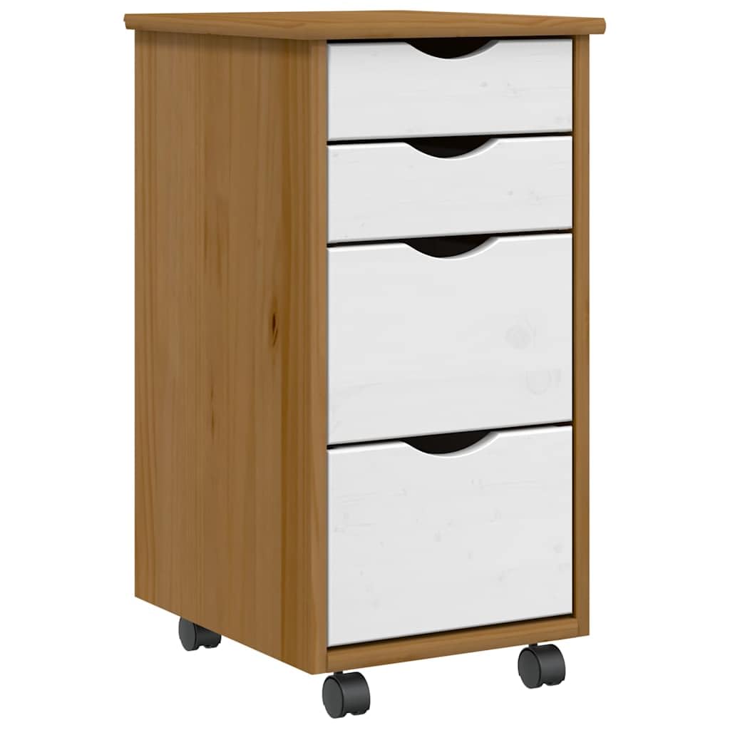 Rollschrank mit Schubladen Moss Honigbraun Massivholz Kiefer, Büroorganisation und Aufbewahrungslösung mit flexiblen Rollen und Griffmulden, vielseitiger Beistellschrank