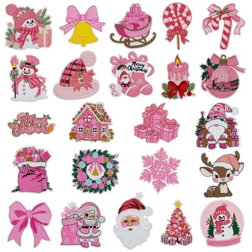 Attuslla 23 PCS Ecusson Thermocollant, Rose Père Noël Flocon de Neige Patch Vetement Thermocollant Couture pour Vêtement T-Shirt Jeans Veste