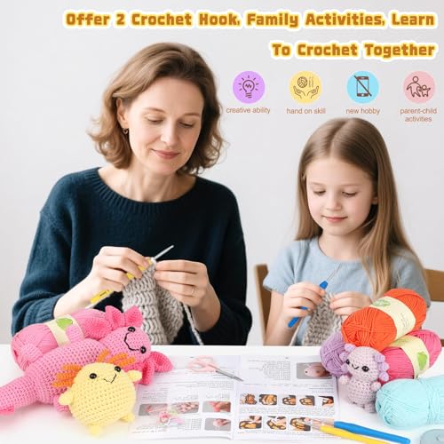Image of Katech Axolotl Crochet Kit for Beginners, Crochet Starter Kit for Adult Learn to Crochet Animals Kit w /Step-by-Step Instructions, Knitting Set with Enough Yarn for Beginner- 3 Style