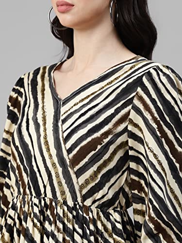 Image of DEEBACO Women's Rayon Peplum Top & Straight Pants Co-Ord Set for Women|Flared Tunic V-Neck & 3 /4 Puff Sleeve Ladies Party Casual Wear Fashionable for Girls Relaxed Fit Cord Set